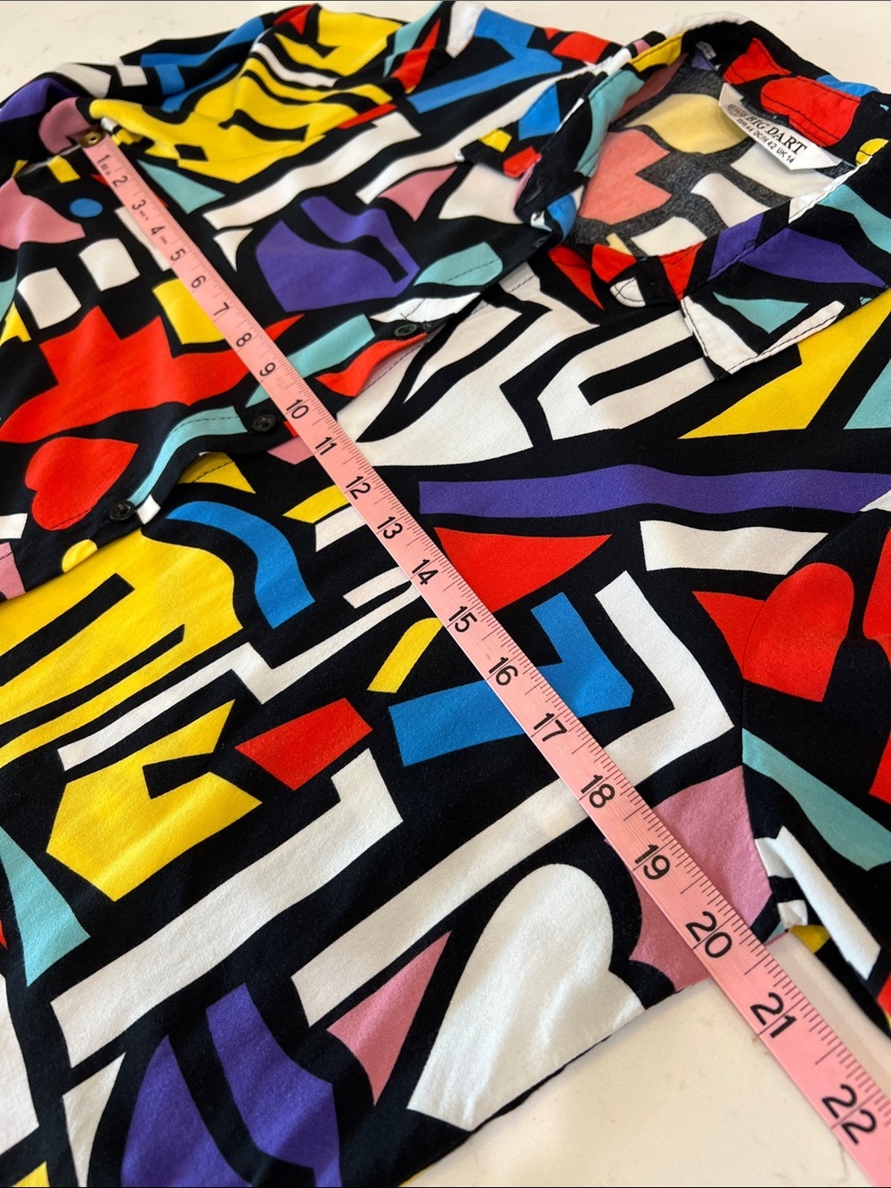Big Dart Colorful Retro Geometric Print Button Down Viscose Shirt - Picture 7 of 8